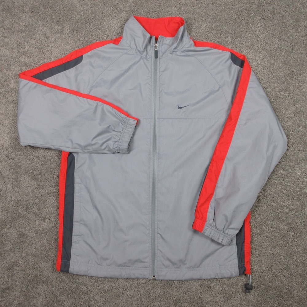 Vintage Nike Jacket Mens Medium Gray Orange Striped Windbreaker Track Sport Y2K‎